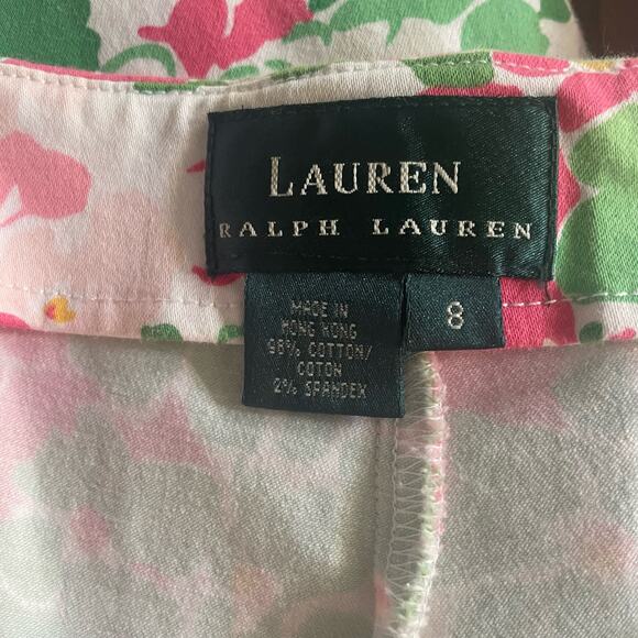 Lauren Ralph Lauren Cropped Pants Floral Flat‎ Front Side Zipper Stretch Sz 8 - Picture 3 of 9